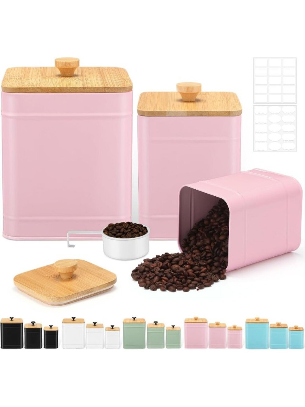 Stylish Pink Kitchen Canisters Set of 3 - Metal Storage Containers with DIY